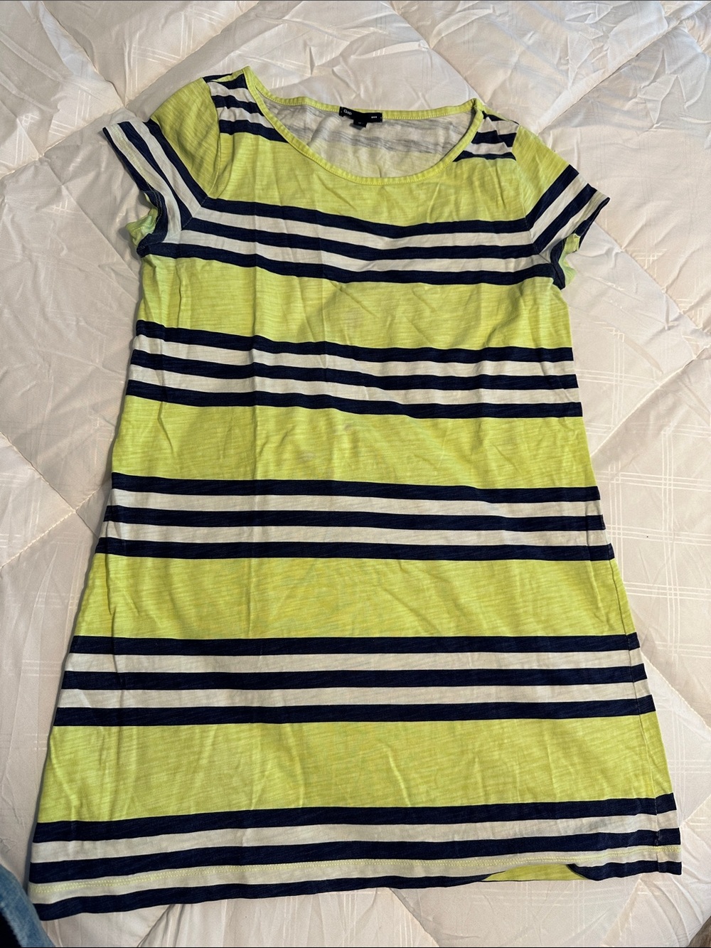 GAP Neon Lime and Navy Striped Short Sleeve Mini Dress